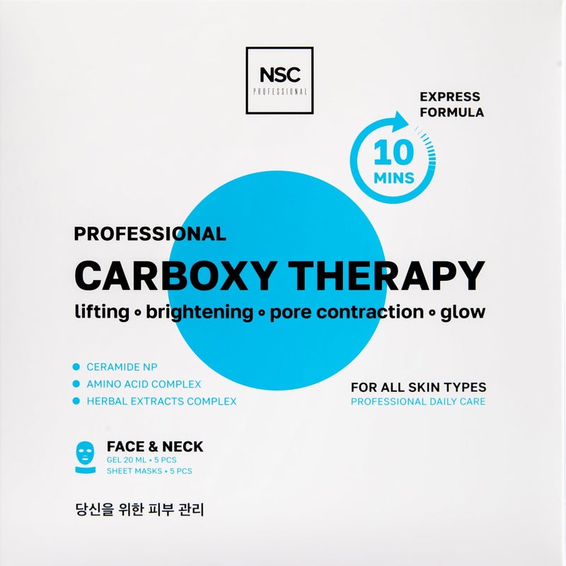 NSC Name Skin Care Korean Carboxy CO2 Therapy Face & Neck Mask Set of 5 - Hydrating Oxygen Carboxytherapy Skincare Sheet Masks - Moisturizing Anti Aging Pore Tightening Brightening Facial Treatment Gel - Image 1