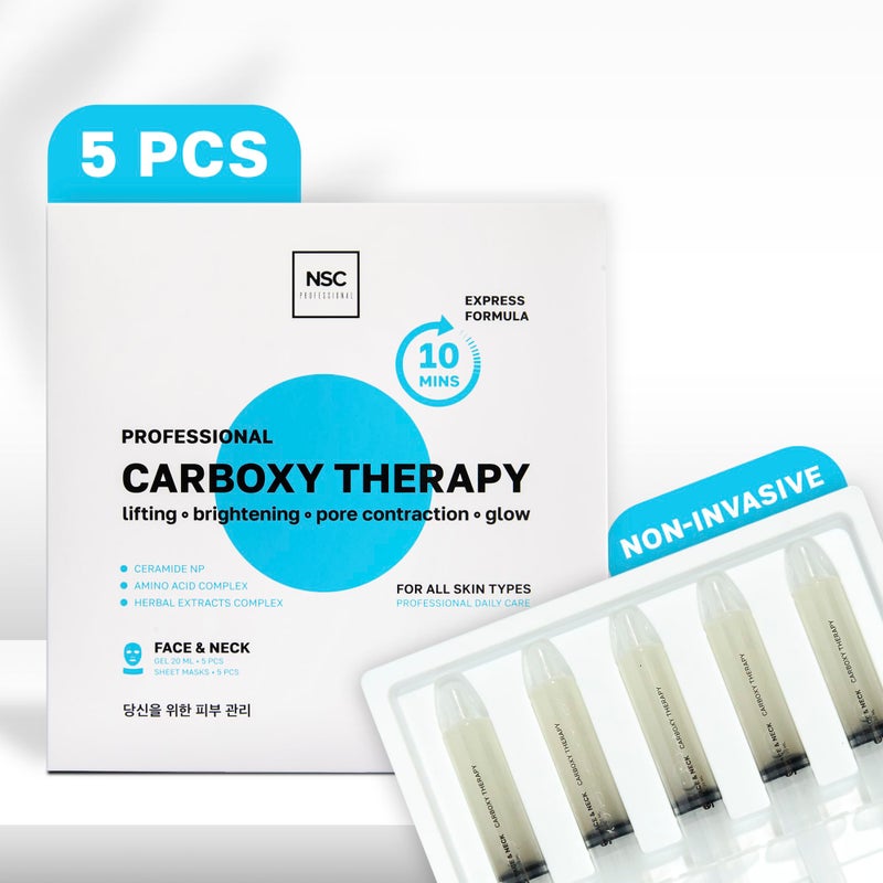 NSC Name Skin Care Korean Carboxy CO2 Therapy Face & Neck Mask Set of 5 - Hydrating Oxygen Carboxytherapy Skincare Sheet Masks - Moisturizing Anti Aging Pore Tightening Brightening Facial Treatment Gel - Image 2