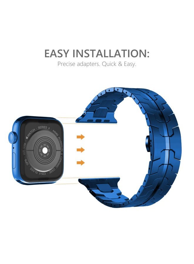 NewWays Metal Band Compatible with Apple Watch Band Ultra 49mm Series 8 45mm 44mm 42mm Series7 SE 6 5 4 3 iWatch Stainless Steel Link Bands, Blue - Image 3
