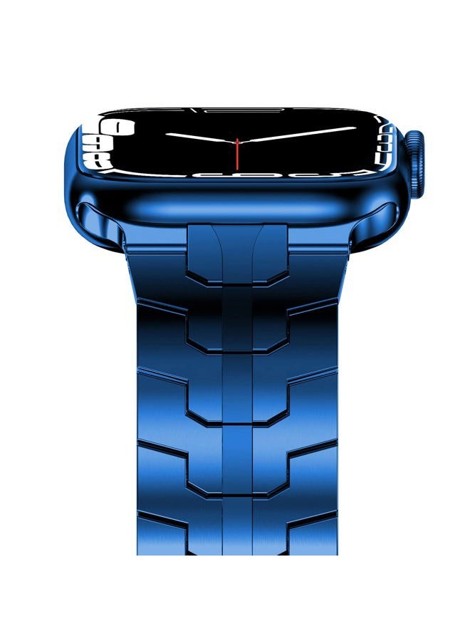 NewWays Metal Band Compatible with Apple Watch Band Ultra 49mm Series 8 45mm 44mm 42mm Series7 SE 6 5 4 3 iWatch Stainless Steel Link Bands, Blue - Image 1