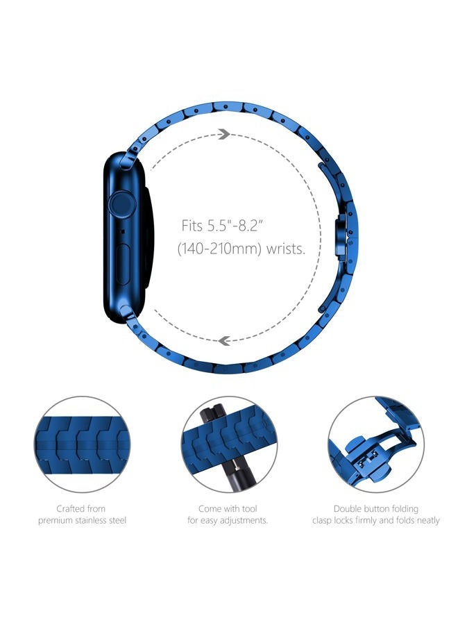NewWays Metal Band Compatible with Apple Watch Band Ultra 49mm Series 8 45mm 44mm 42mm Series7 SE 6 5 4 3 iWatch Stainless Steel Link Bands, Blue - Image 4