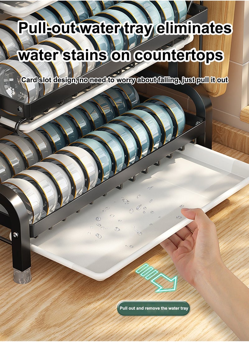 LOOPITYS Microwave Stand Dish Rack for Kitchen Counter, Household Storage Rack, 2 Layer Dish Drying Rack, with Drip Tray, Knife Holder and Chopstick Cage  - Image 3