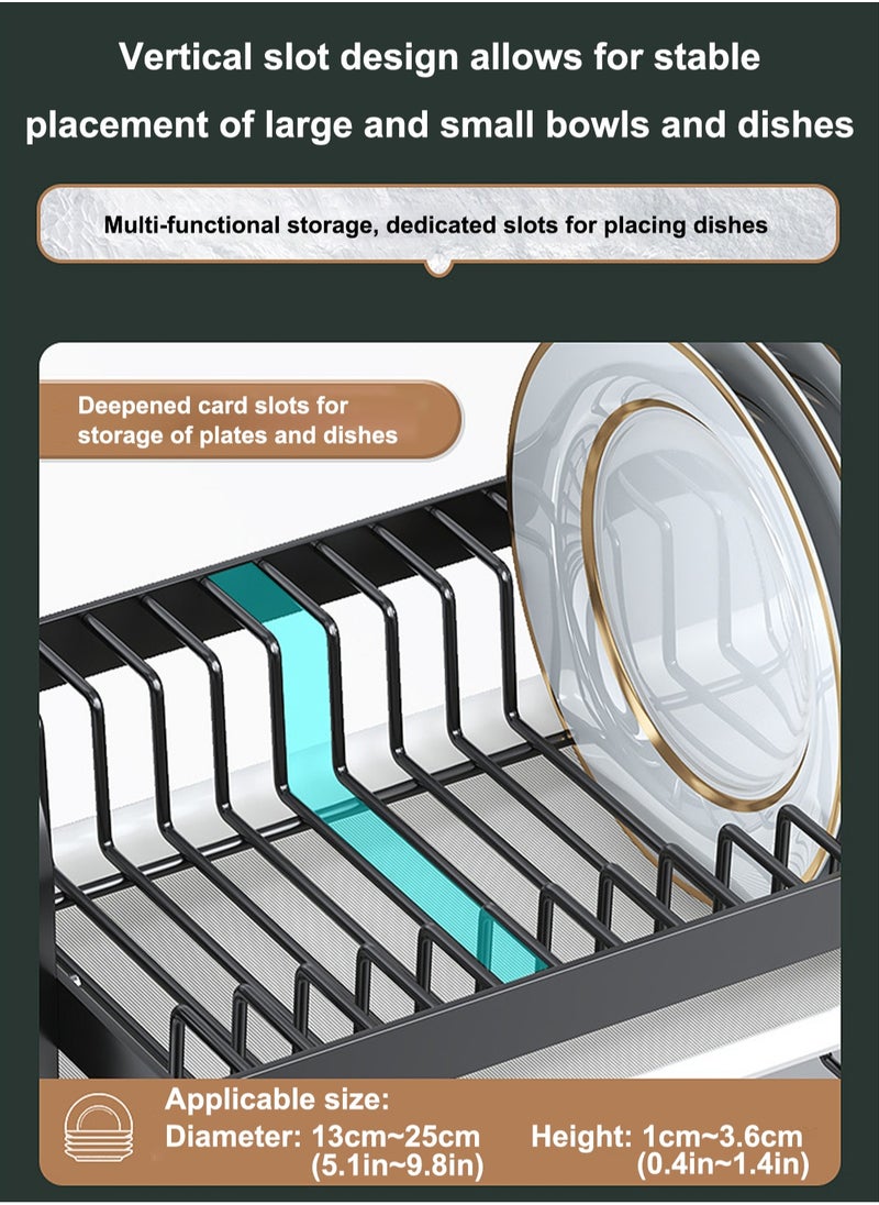 LOOPITYS Microwave Stand Dish Rack for Kitchen Counter, Household Storage Rack, 2 Layer Dish Drying Rack, with Drip Tray, Knife Holder and Chopstick Cage  - Image 5