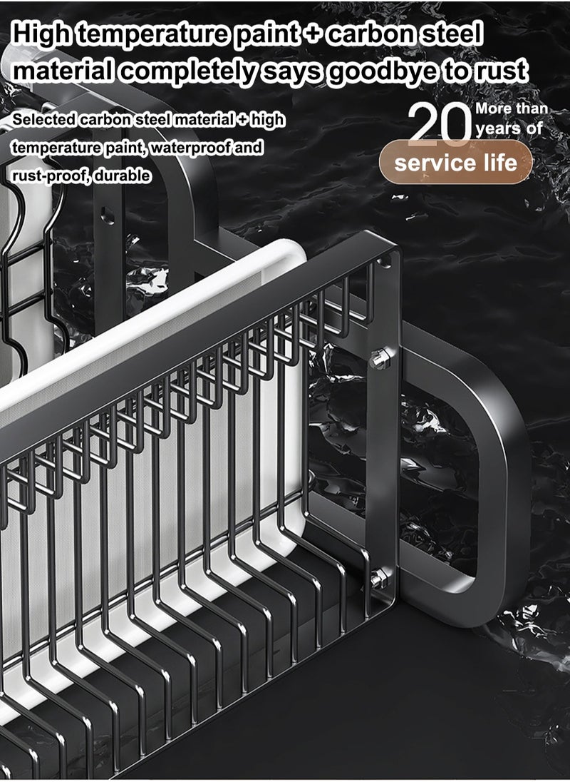 LOOPITYS Microwave Stand Dish Rack for Kitchen Counter, Household Storage Rack, 2 Layer Dish Drying Rack, with Drip Tray, Knife Holder and Chopstick Cage  - Image 4