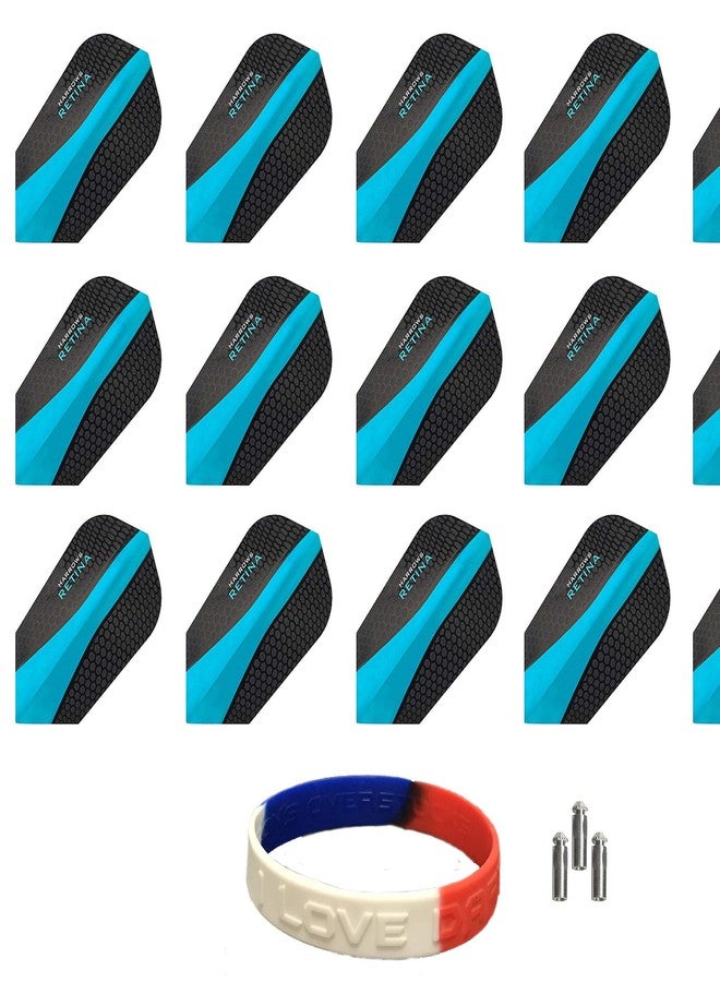 Harrows 5 Sets of 3 Retina Slim Aqua Blue Dart Flights Plus 1 Set of 3 Aluminum Dart Flight Protectors & Bracelet - Image 1