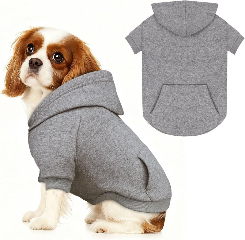 Waoduld Dog Sweaters,Dog Hoodie,Cozy Fleece Interior Sweatshirt with Hood & Pocket,Leash Hole,Pet Clothes Sweater for Small,Medium,and Large Dogs,GreyM - Image 1