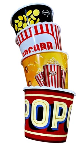 ONONEXPRESS Modern Style Reusable Plastic Popcorn Box/Popcorn Containers/Popcorn Bowls Set for Movie Theater Night - (BPA Free - 4 Pack - 75 oz) (Popcorn Mix E) - Image 1