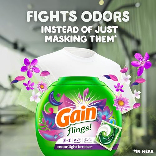 Gain Flings Laundry Detergent Pacs, 42 Count, Moonlight Breeze Scent, 3 in 1 HE Detergent Pacs with Oxi Boost and Febreeze - Image 5