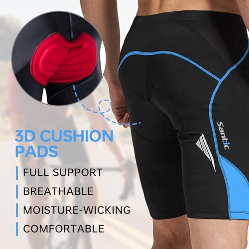 Santic شورتات سانيتيك للدراجات للرجال بنطلون دراجات نصف بنطلون 4D كولماكس مبطن أزرق M - Image 4
