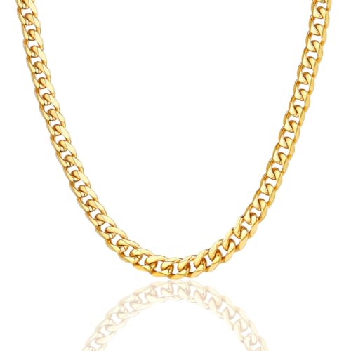 ChainsPro 18k Gold Curb Chain for Men 6mm 24 inch Golden Necklace Men Chain Gold - Image 1
