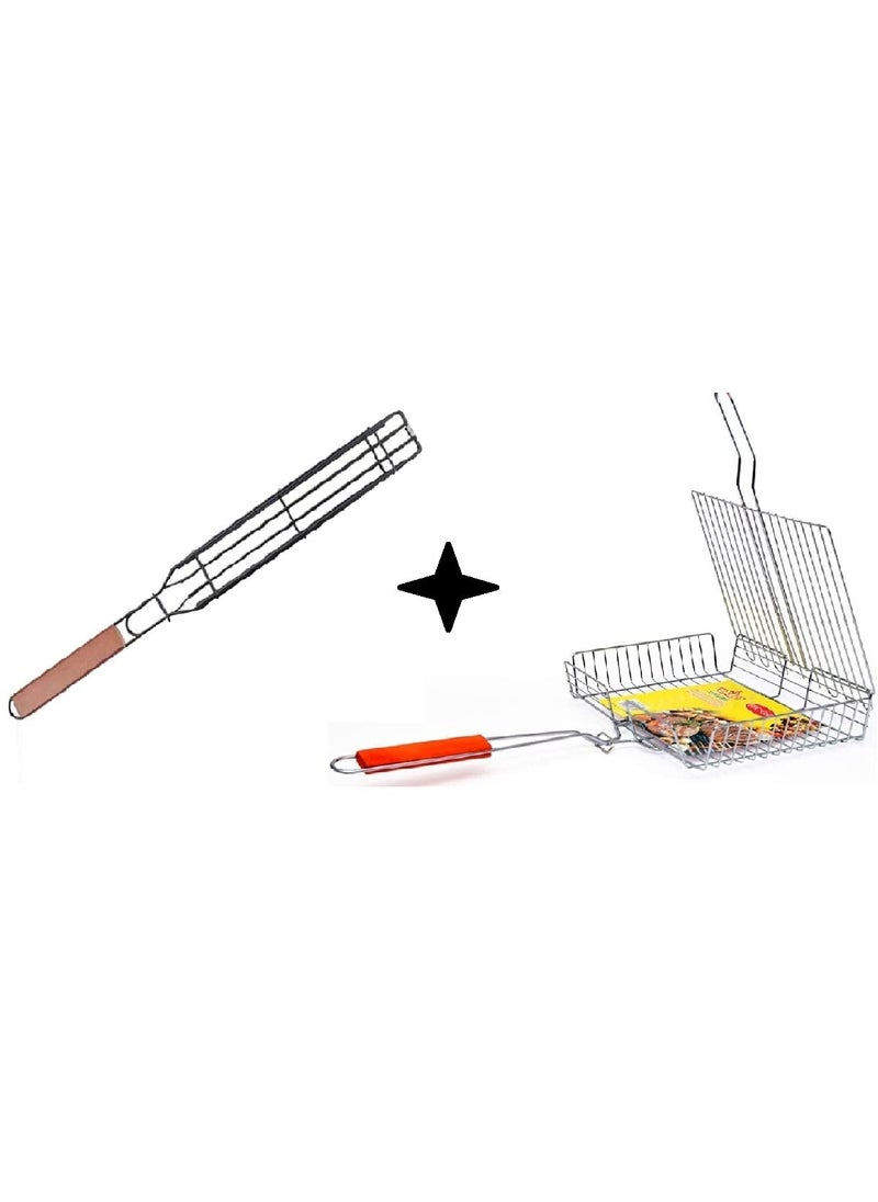 COSKIRA COSKIRA Plated Stainless Steel BBQ Portable Barbecue BBQ Grill Net Barbecue Grilling Clip Fish Rack BBQ Accessories Camping BBQ Fish Grill Clip Barbecue Net Basket for Steak PotatoesChopsKabob2  - Image 1