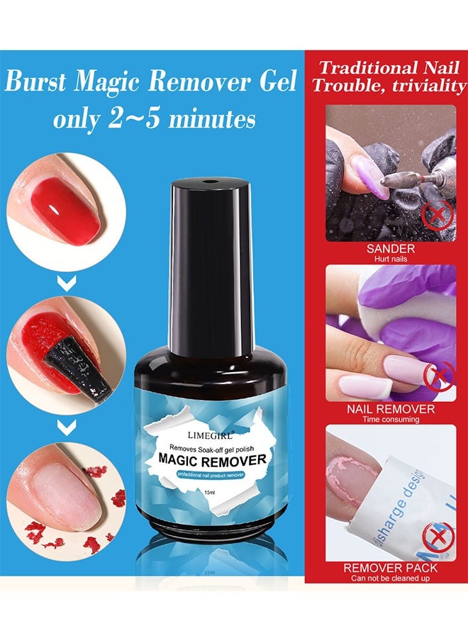 LIMEGIRL Professional Removes Soak Off Gel Polish, Professional Nail Polish Magic Remover In 3 Mins Quickly Removes Soak Off Gel Polish UV Art Nail Lacquer 15ML - Image 2