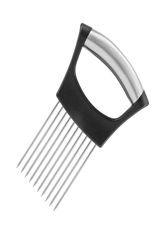 Hvanam Onion Cut Tomato Slicer Lemon Handy Kitchen Slicing Tool With 10 Even Prongs For Onion Lemon Potato Tomato Slices And Can Be Used To Assist In Cutting Fish, Meat Or Loosen Meat (Black) - Image 1