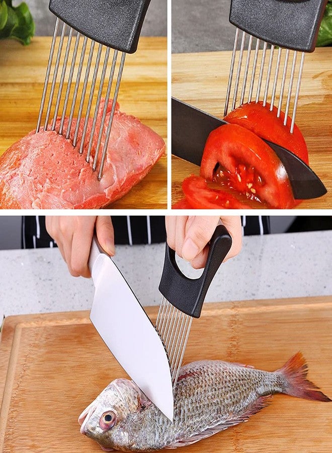 Hvanam Onion Cut Tomato Slicer Lemon Handy Kitchen Slicing Tool With 10 Even Prongs For Onion Lemon Potato Tomato Slices And Can Be Used To Assist In Cutting Fish, Meat Or Loosen Meat (Black) - Image 5