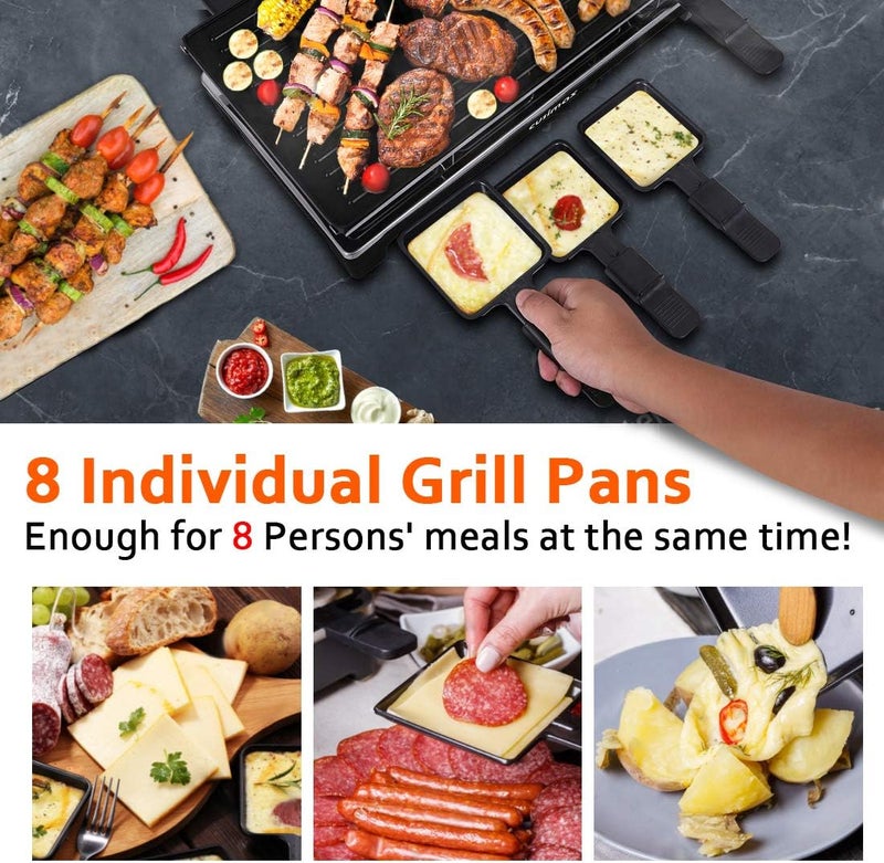 CUSIMAX شواية راكليت كهربائية طاولة محمولة 2 في 1 شواية كورية للشواء داخلي وراكليت جبن، لوحة غير لاصقة قابلة للعكس، صانع كريب مع تحكم في درجة الحرارة القابلة للتعديل و8 ملاعق - Image 5