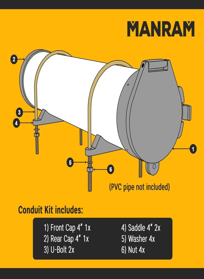 manram Conduit Carrier Kit for 4-Inch Diameter PVC Pipe - Durable and Versatile With Mounting Hardware, Spring-Loaded Latch, Secure and Stable Transport Solution (Pipe Not Included) - Image 2