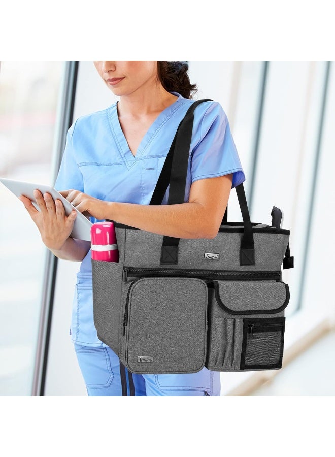 Trunab Nurse Tote Bag for Work with Padded 15.6â€ Laptop Sleeve, Nurse Bag for Hospice Visit, Home Health Care (Grey) - Image 5
