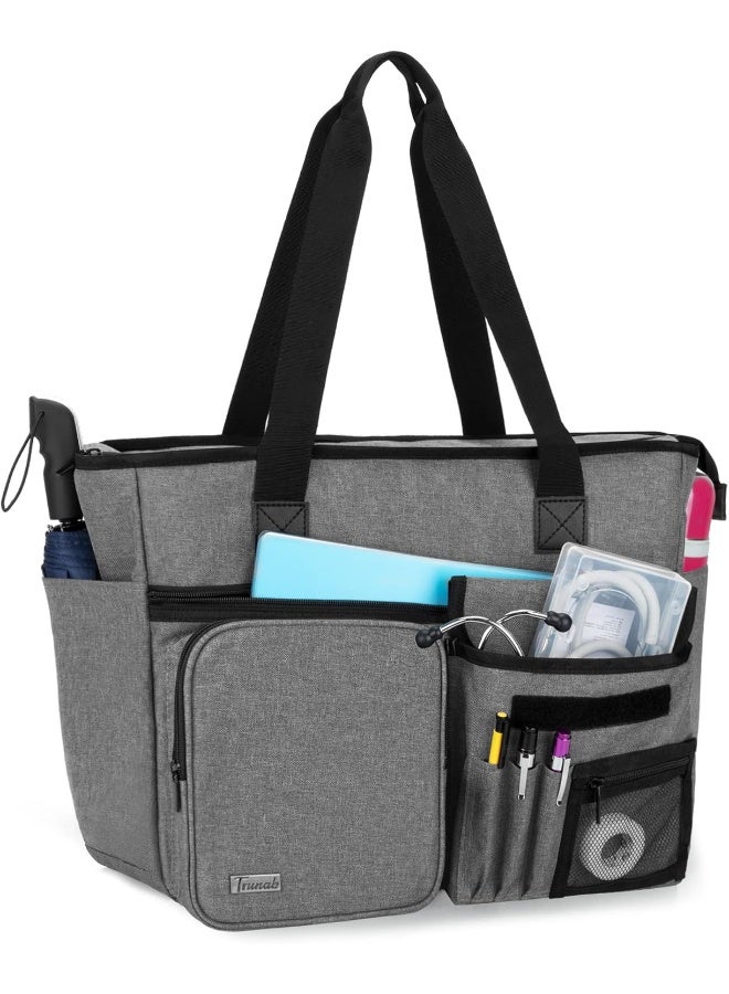 Trunab Nurse Tote Bag for Work with Padded 15.6â€ Laptop Sleeve, Nurse Bag for Hospice Visit, Home Health Care (Grey) - Image 1