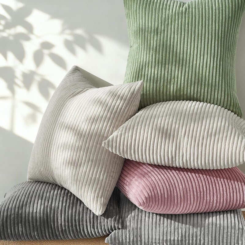 Topfinel Cushion Cover 50 x 50 cm Pastel Green Corduroy Wrinkle Resistant Striped Pattern Covers for Lumbar Cushion Armchair Sofa Bohemian Scandinavian Style Set of 2 Without Pillow - Image 5