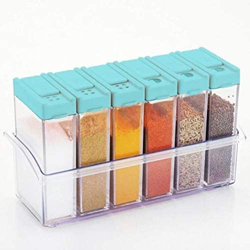 PATTAR Enterprise 6 in 1 Salt Pepper Shaker with Stand for KitchenDiningTransparent Look Spice Rack Jar - Image 1
