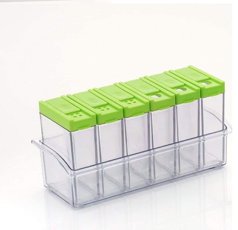 PATTAR Enterprise 6 in 1 Salt Pepper Shaker with Stand for KitchenDiningTransparent Look Spice Rack Jar - Image 2
