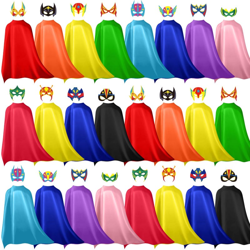 Sosation 24 Sets Hero Masks and Capes for Kids Party Favors DIY Blank 12 Styles Hero Masks Capes for Boy and Girls Children Birthday Dress up Group Activity Costume Toys Gifts - Image 1