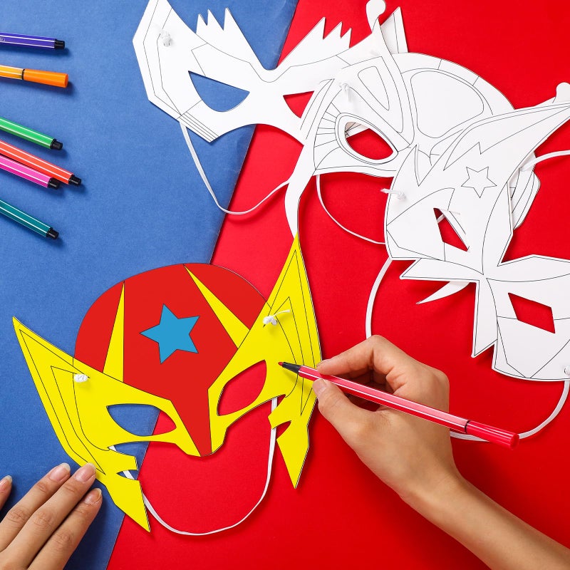 Sosation 24 Sets Hero Masks and Capes for Kids Party Favors DIY Blank 12 Styles Hero Masks Capes for Boy and Girls Children Birthday Dress up Group Activity Costume Toys Gifts - Image 4