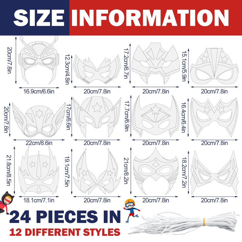 Sosation 24 Sets Hero Masks and Capes for Kids Party Favors DIY Blank 12 Styles Hero Masks Capes for Boy and Girls Children Birthday Dress up Group Activity Costume Toys Gifts - Image 2