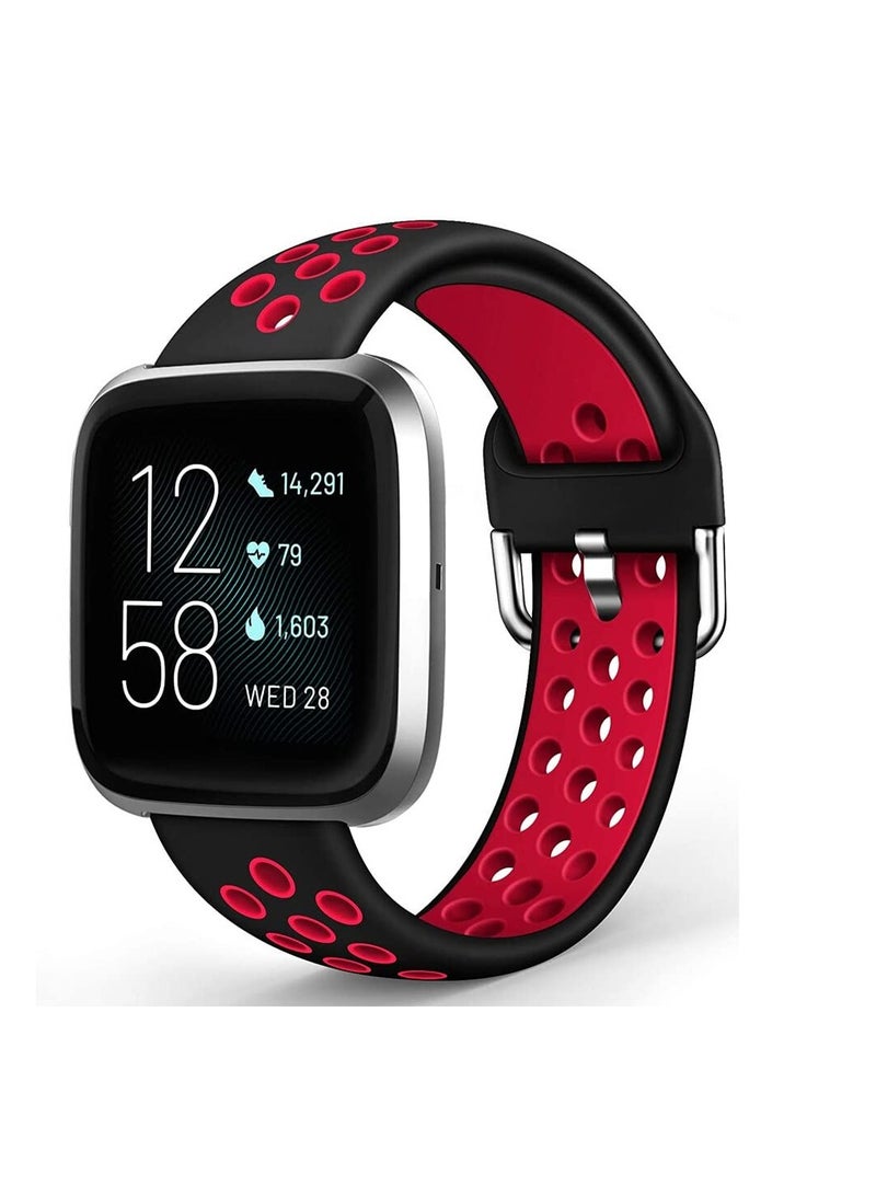 سوار سيليكون بلونين متوافق مع سوار Fitbit Versa 4 وسوار Fitbit Sense 2 للنساء والرجال، أحزمة ناعمة بديلة لساعة Fitbit Versa 3 وVersa 4 / Sense وSense 2 الذكية (أسود @ أحمر) - Image 1