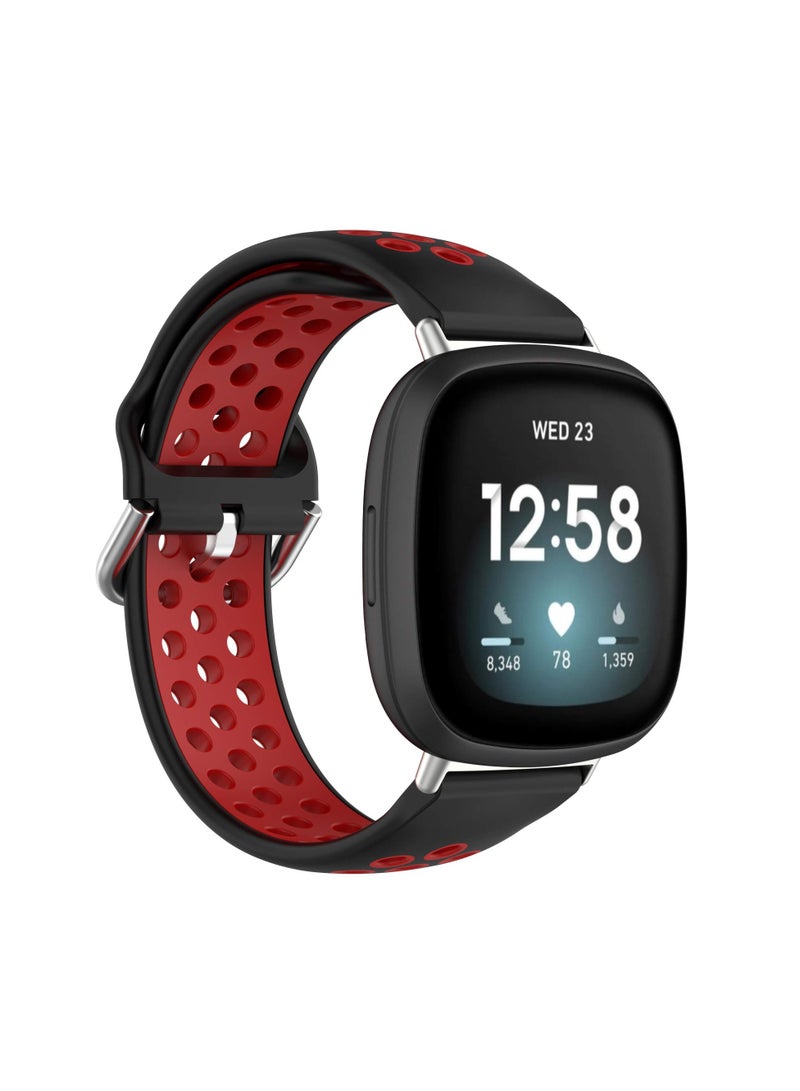 سوار سيليكون بلونين متوافق مع سوار Fitbit Versa 4 وسوار Fitbit Sense 2 للنساء والرجال، أحزمة ناعمة بديلة لساعة Fitbit Versa 3 وVersa 4 / Sense وSense 2 الذكية (أسود @ أحمر) - Image 2