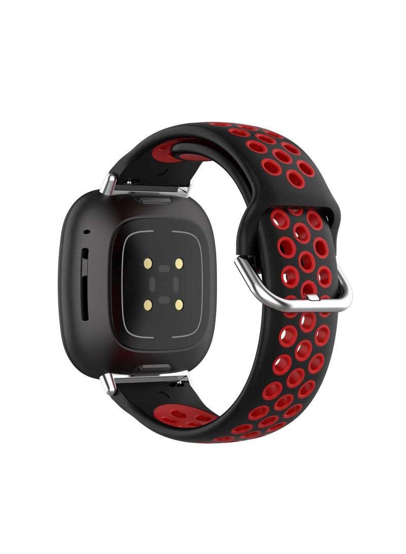 سوار سيليكون بلونين متوافق مع سوار Fitbit Versa 4 وسوار Fitbit Sense 2 للنساء والرجال، أحزمة ناعمة بديلة لساعة Fitbit Versa 3 وVersa 4 / Sense وSense 2 الذكية (أسود @ أحمر) - Image 3