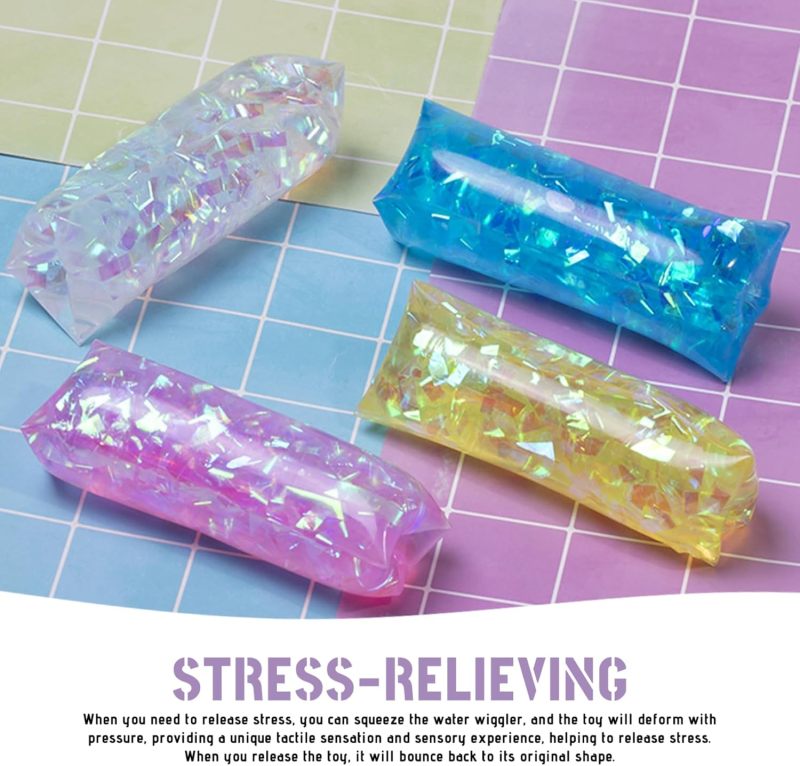 Water Snake Stress Toy 4-Pack 11cm Soft Durable Rubber - Captivating Shimmering Ribbons Stress Relief Toy for Kids Adults Office School On-the-Go Use - Image 3