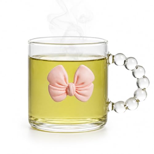 Gipibox® Luxury Glass Accent – Glass-with Cute Bow Coffee Mug, Heat-Resistant Clear Glass Tea Cup with 3D Ribbon Design, Aesthetic Drinkware for Coffee, Tea, Gift for Girls & Women (300ml) (1-PCS) - Image 1