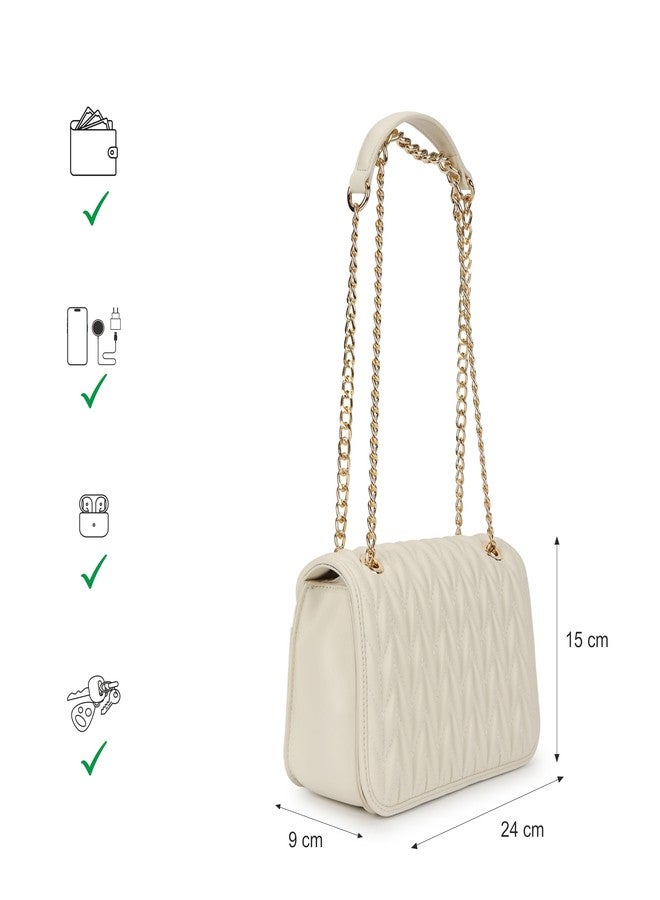 Fastrack QuiltGrid Shoulder Bag | Faux-Leather Women’s Handbag | Diamond Quilted Design | Adjustable Chain Strap | Zipper & Magnetic Closure | Gold-Finish Hardware - Image 4