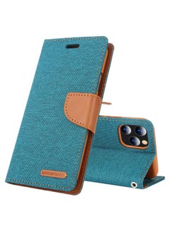 Case Cover For iPhone 12 Pro Max GOOSPERY CANVAS DIARY Cross Texture Horizontal Flip Leather Case with Card Slots & Wallet & Holder Green