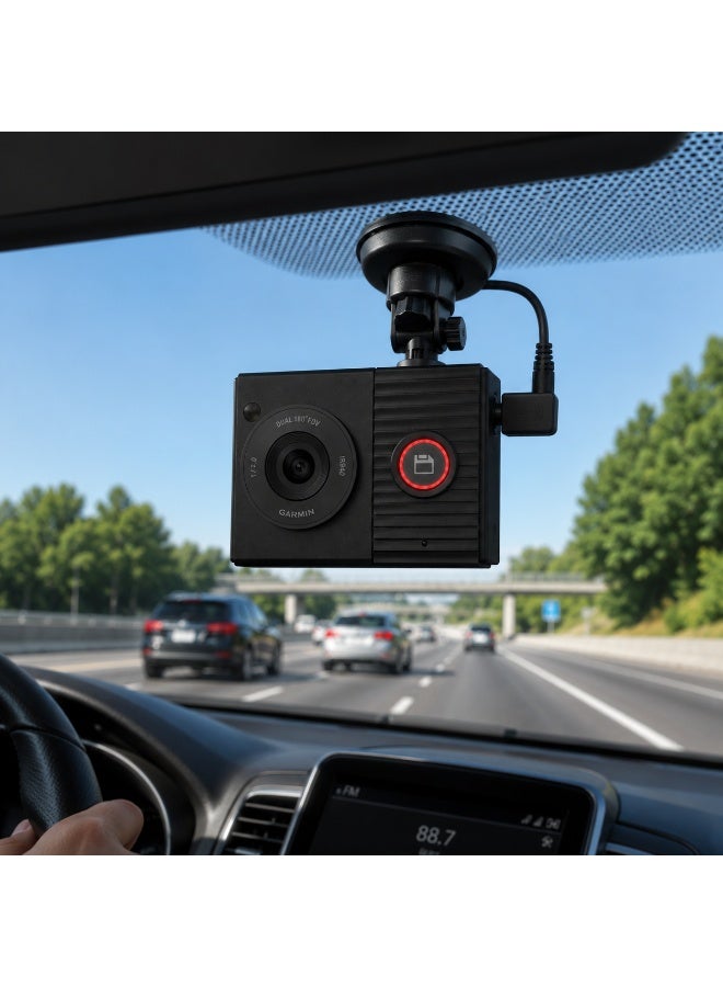 جارمين كاميرا لوحة القيادة Garmin Dash Cam Tandem، عدسة أمامية بدقة 1440 بكسل وعدسة داخلية بدقة 720 بكسل، مجال رؤية 180 درجة وسلسلة Signature من القماش Dash Cam Tandem - Image 3