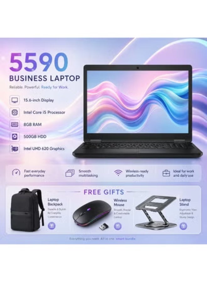لابتوب عملي مقاس 15.6 بوصة بمعالج فئة i5 وذاكرة 8 جيجابايت وتخزين SSD سريع مع حامل لابتوب وماوس وشنطة للعمل والدراسة - Image 1