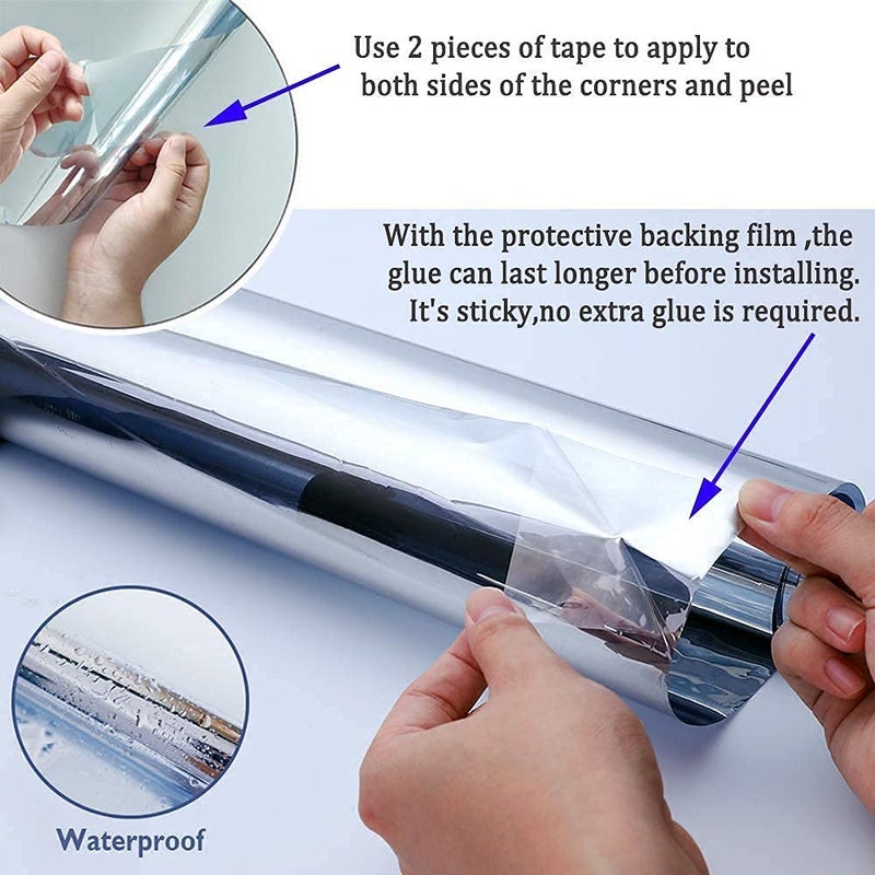 Sun Bird � Mirror Window Film Daytime Privacy, Sun Blocking Heat Control Anti UV Reflective Film Static Cling Window Tint for Home Office Living Room (20" X 78"_inch, Silver Black Window Film) - Image 3