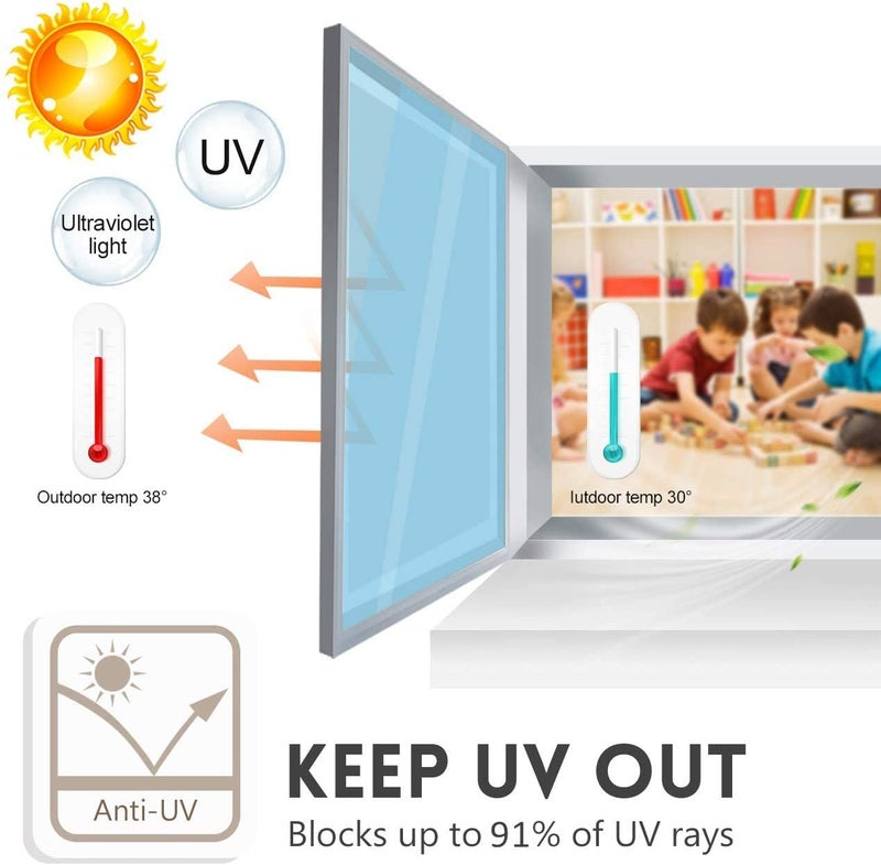 Sun Bird � Mirror Window Film Daytime Privacy, Sun Blocking Heat Control Anti UV Reflective Film Static Cling Window Tint for Home Office Living Room (20" X 78"_inch, Silver Black Window Film) - Image 5