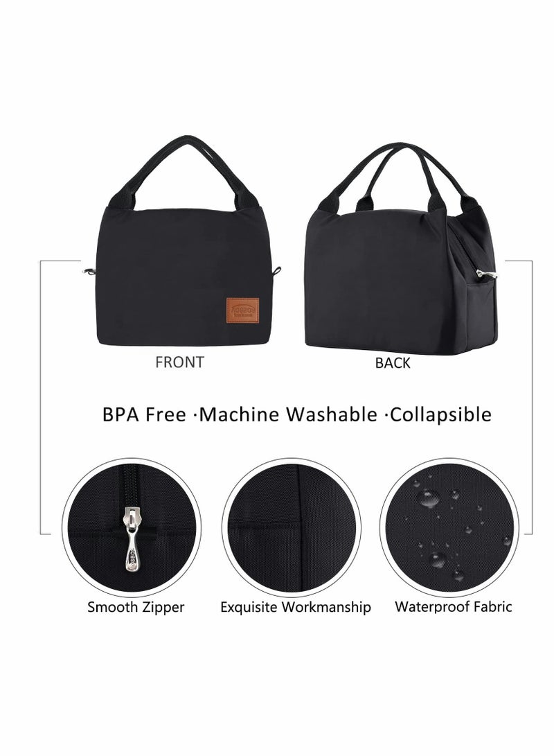 Lunch Bag Bento Bag, Insulated Lunch Box Men Adult Lunchbox Lunch Tote Reusable Meal Prep Container Bag Bento Box Cooler Bag for Students Ladies Men Picnic Work Outdoor Office (Black)  - Image 2