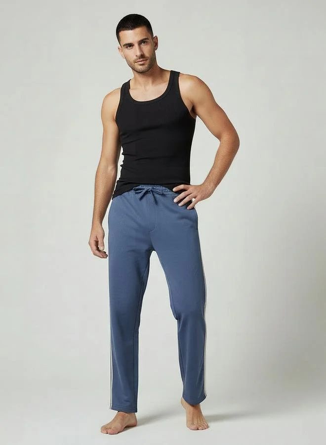 فاف بنطلون رجالي مستقيم محبوك بتفاصيل شريط