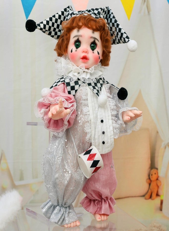Cloveray Harlequin Clown Reborn Toddler Girl Doll 18 Inch Baby Doll with Curly Hair, Checkered Hat, Pink & Silver Costume, and Mini Drum, for 5 Year Old Girls, Parents, Collectors - Image 5