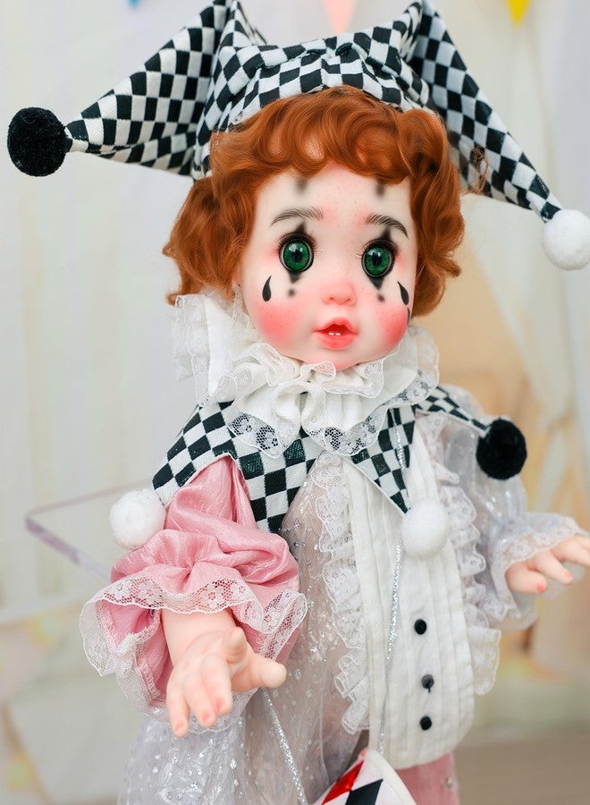 Cloveray Harlequin Clown Reborn Toddler Girl Doll 18 Inch Baby Doll with Curly Hair, Checkered Hat, Pink & Silver Costume, and Mini Drum, for 5 Year Old Girls, Parents, Collectors - Image 4