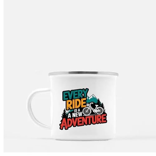 TAJNAN Coffee Mug | Unbreakable Enamel | Mountains Travel Print | Military Mug | Unique and Stylish | Birthday Travel Gift (Metal), 350 Milliliter (Every Ride) - Image 3