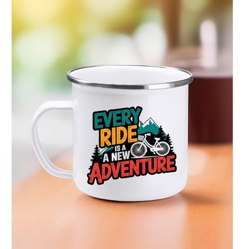 TAJNAN Coffee Mug | Unbreakable Enamel | Mountains Travel Print | Military Mug | Unique and Stylish | Birthday Travel Gift (Metal), 350 Milliliter (Every Ride) - Image 2