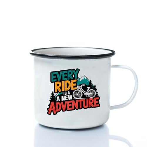 TAJNAN Coffee Mug | Unbreakable Enamel | Mountains Travel Print | Military Mug | Unique and Stylish | Birthday Travel Gift (Metal), 350 Milliliter (Every Ride) - Image 1