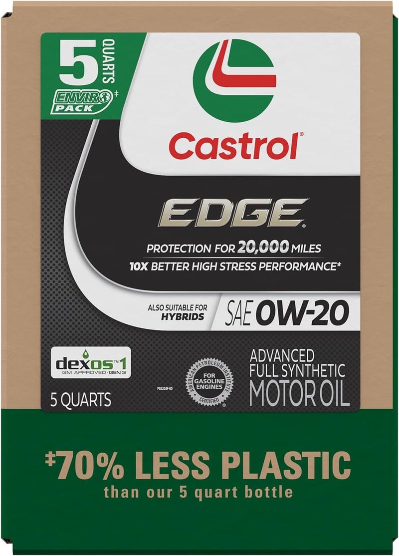Castrol Edge 0W-20 Advanced Full Synthetic Motor Oil, 5 Quarts, Eco Pack - Image 2