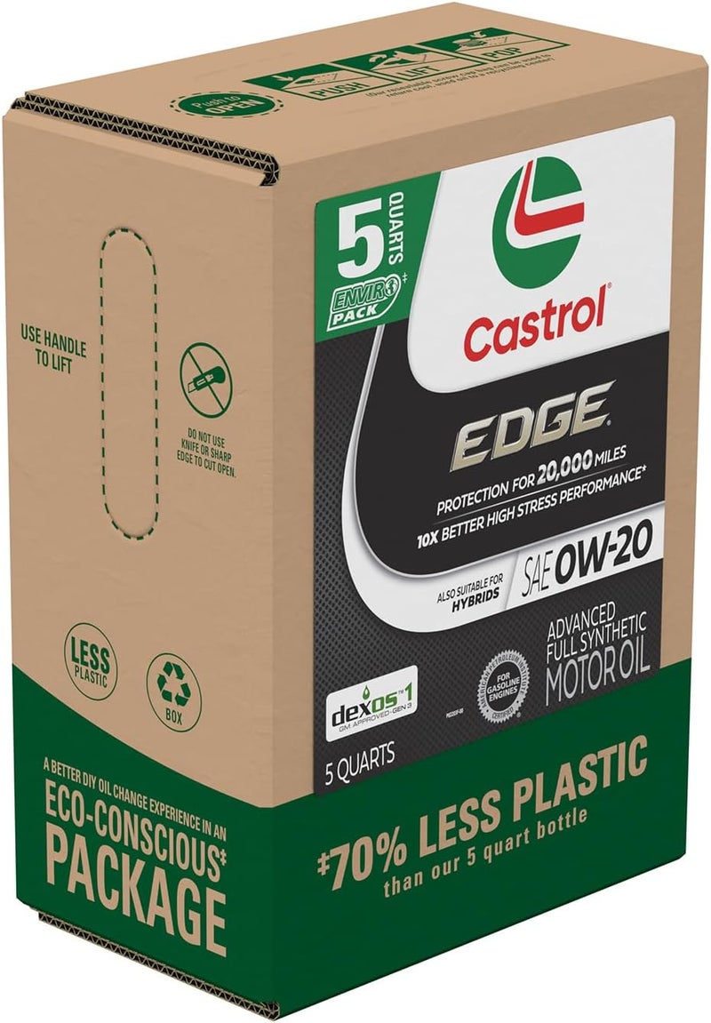 Castrol Edge 0W-20 Advanced Full Synthetic Motor Oil, 5 Quarts, Eco Pack - Image 1