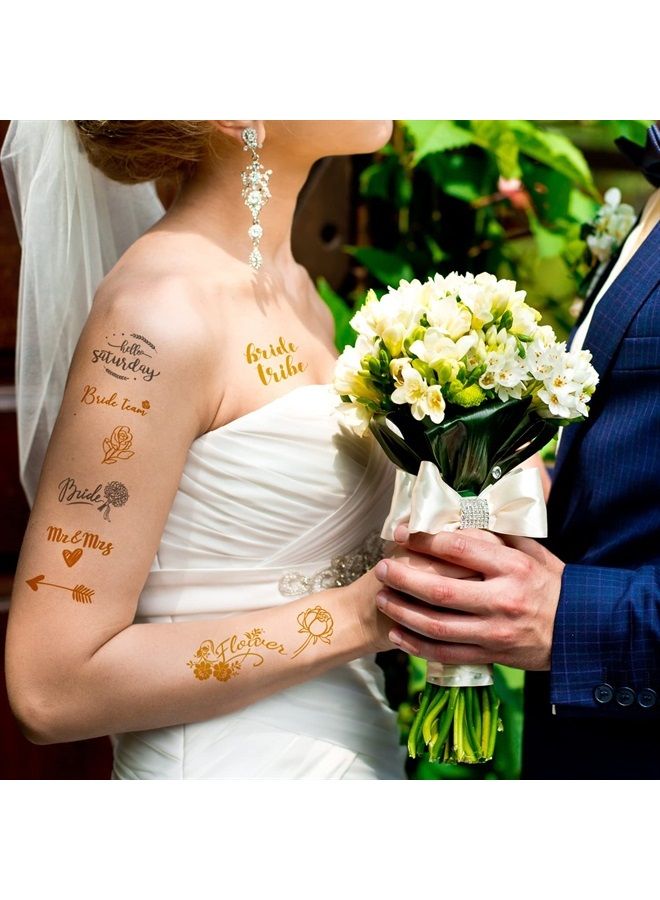 Kotbs Gold Tattoos, 6-Sheet Metallic Temporary Tattoos Wedding Party Tattoos, Gold Tattoos for Party Favors Festival Tattoos - Image 2