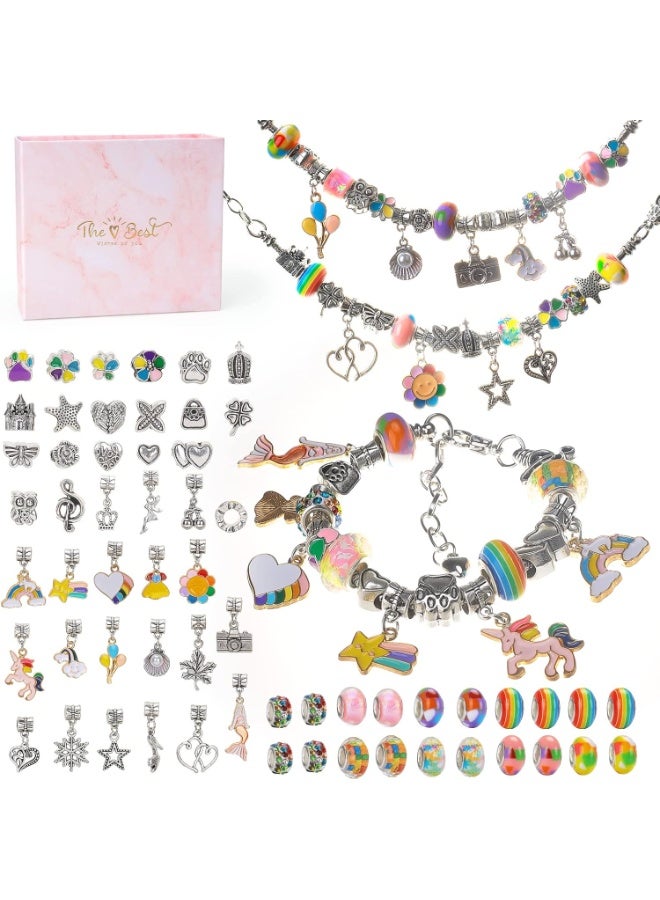 Charm Bracelet Making Kit,Unicorn Jewelry Making Kit Birthday Gifts for Girls Age 6 7 8 9 Art and Craft DIY Charm Bracelet Kit for 8-12 Year Old Girls Kid Crafts Set Toy Bracelet - Image 1